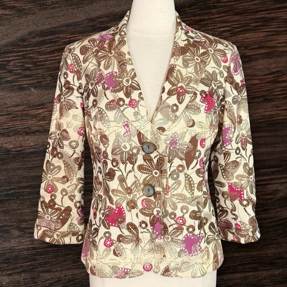 Lafayette 148 Floral brocade Blazer Jacket Sz 6 Womens 3/4 Sleeves Lined Career